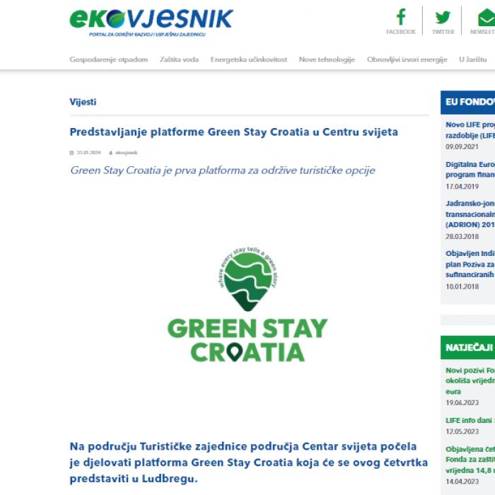 Ekovjesnik - Predstavljanje platforme Green Stay Croatia u Centru svijeta