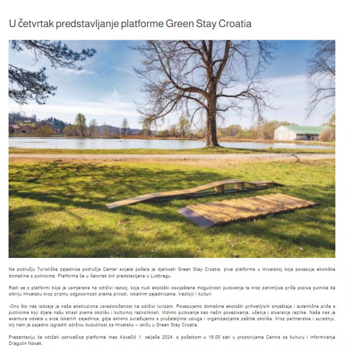 Ludbreške novine - U četvrtak predstavljanje platforme Green Stay Croatia