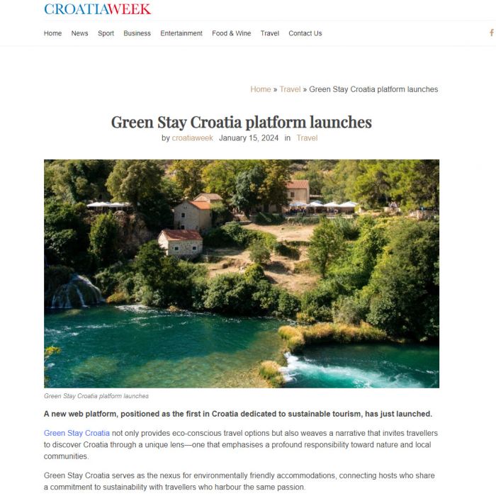 Croatia Week - Green Stay Croatia platform launches